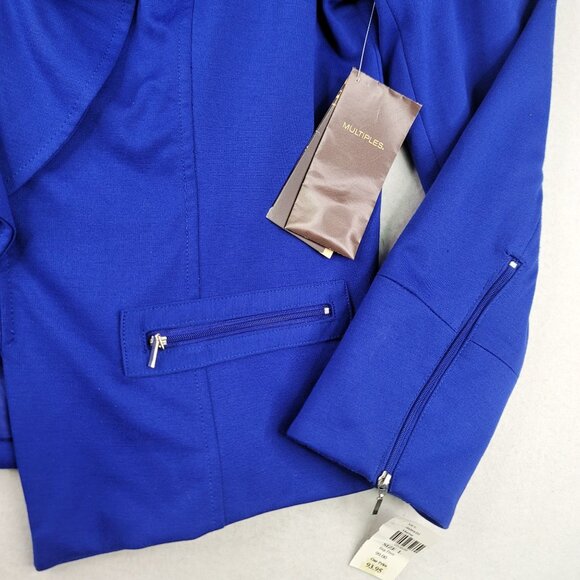 Multiples Ruffle-Front Button Blazer Size L Marine Blue Stylish Layering New - Picture 2 of 14